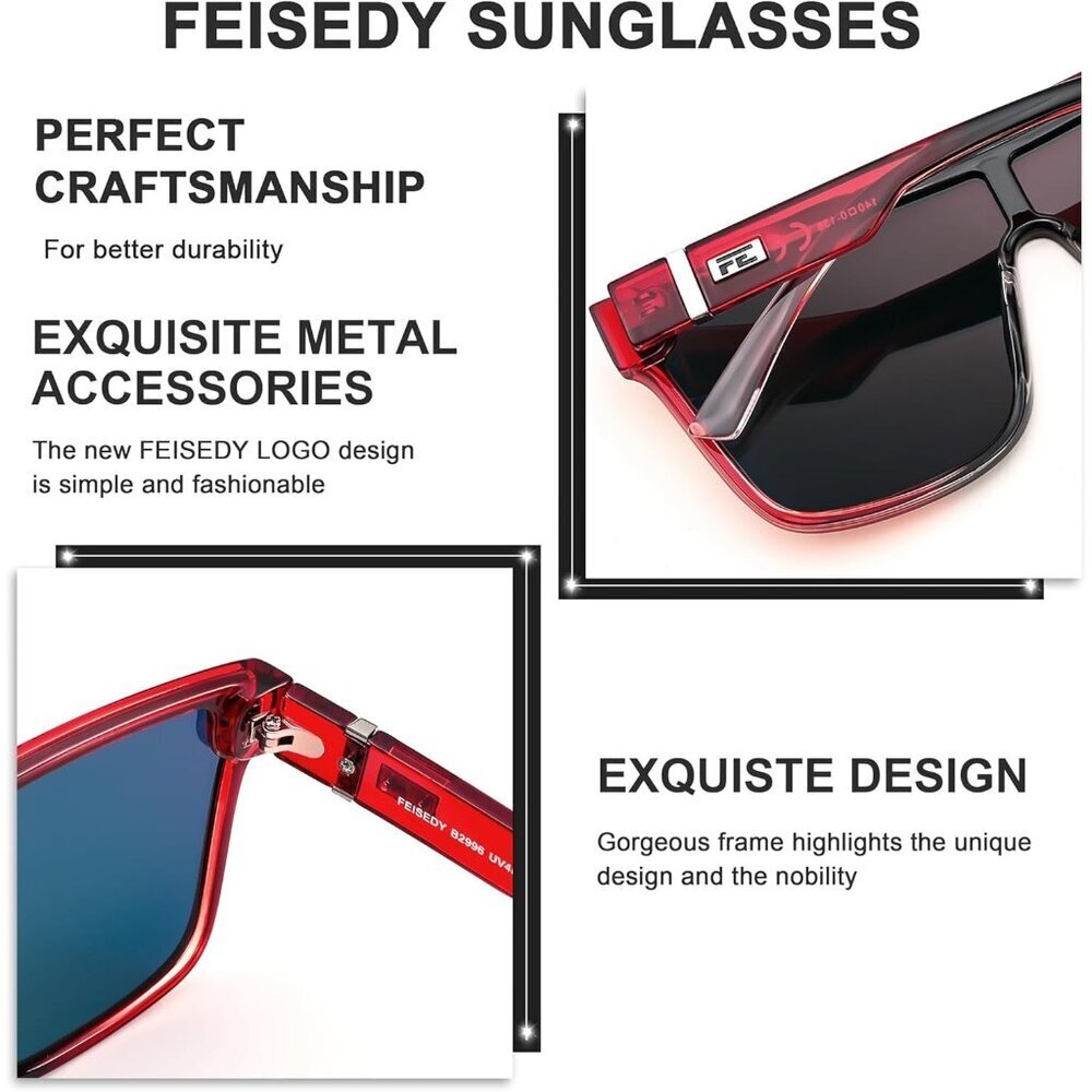 Women's  Red Black Frame & Red Mirrored Lens Oversized Square Large Sun Glasses - Picture 3 of 6